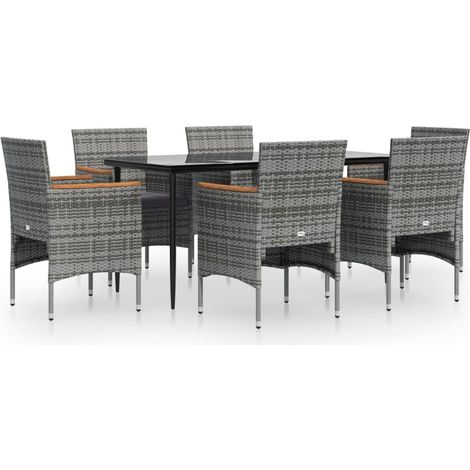 Ensemble à manger de jardin coussins 7pcs Mobilier de jardin Gris et noir (1/5)