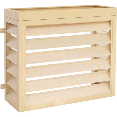 [NON UTILIZZATO] Copertura per climatizzatore/pompa di calore HHG-577, protezione con fioriera, metallo 80x97x38cm, color rovere (1/5)