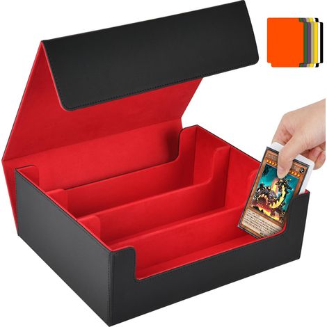 Deck Box pour Rangement Carte d'une Capacité 1800+, boîtes de Rangement pour Cartes à Collectionner, en Cuir synthétique et magnétique Card Deck Box, avec séparateurs-Noir Rouge (1/5)