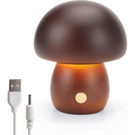 Lampe champignon en bois, lampe de chevet portable à intensité variable rechargeable par USB, veilleuse sans fil, lampe de table champignon pour la décoration intérieure, lampe de nuit (1/5)