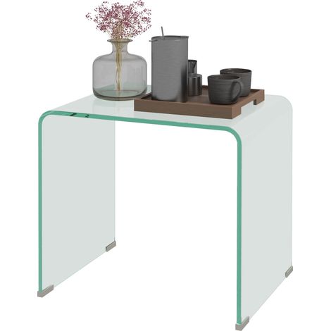 Table basse en verre table de salon rectangulaire design moderne en verre trempé avec bords arrondis sûrs transparent (1/5)