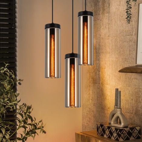 GBLY Lámpara colgante de mesa de comedor negra - Lámpara colgante de 3 luces con altura ajustable, E27, de cristal, para cocina, dormitorio y sala de estar (sin bombilla)