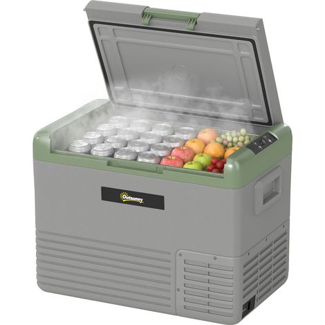 Outsunny 40L Car Refrigerator 12V Portable Freezer for Camping, Light Green