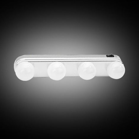 Éclairage de Maquillage Miroir Vanité LED Super Lumineux 4 Ampoules, Piles AA, Kit Portable avec Ventouses, Argent (1/4)