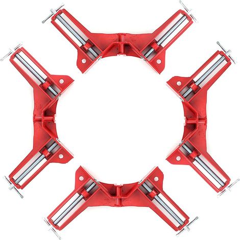 Sollbry Paquete de 4 abrazaderas de ángulo recto de 90 grados con mordazas ajustables: soporte multiusos para vidrio, ideal para estanterías de carpintería y gabinetes de soldadura. (1/3)