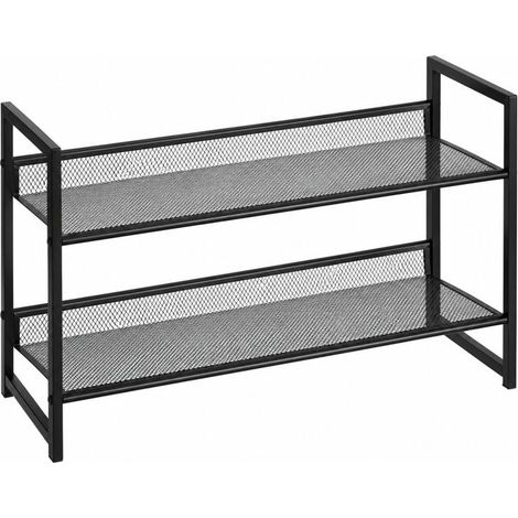 Etagère meuble à chaussures à 2 niveaux en métal grillagé noir,Capacité 6 Paires - Longueur 64 x Profondeur 23 x Hauteur 39 cm (1/5)