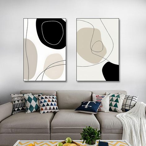 Póster de líneas abstractas geométricas modernas - Juego de 2 - Para salón, dormitorio - Sin marco - A, 30 x 40 cm x 2 (1/5)