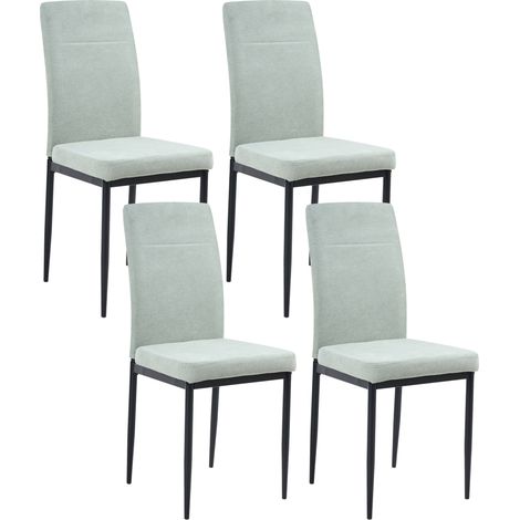 Conjunto de 4 sillas de comedor de tela tapicería de poliéster patas de hierro negro sin reposabrazos comedor verde claro Riner
