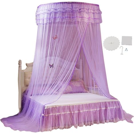 Moustiquaire ronde respirante en dentelle de style princesse pour lit, voilage violet, filet anti-moustiques à baldaquin (1/5)