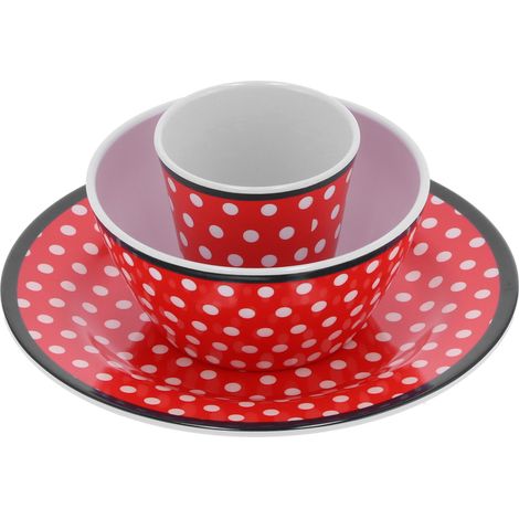 Assiette à fruits bol tasse kit vaisselle motif point rouge accessoire cuisine maison (1/5)