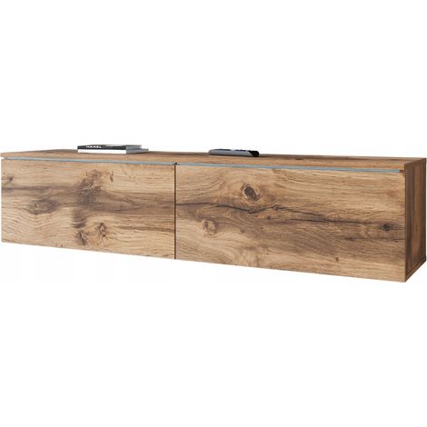 Mueble para TV de 140 cm, 2 puertas, sin tiradores, roble Wotan, mate, universal (1/5)