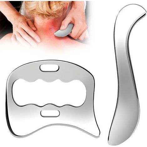 Grattoir Gua Sha 2 en 1 en acier inoxydable - Outil de massage efficace pour la relaxation musculaire, le soulagement de la douleur et la physiothérapie du dos, des jambes et du visage (1/5)