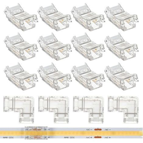 Kit Connecteur Ruban LED COB 2 Pin 8mm, 12 Pièces Connecteurs Transparents Sans Espacement 4 Pièces COB 2Pin 8mm Connecteur en Forme de L (1/5)