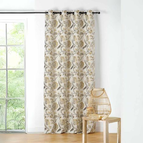 Rideau tamisant vintage floral Jaune safran 140x240 cm (1/3)