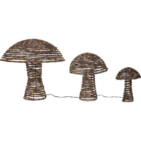 Lumineo Set 3 Funghi Luminosi Natalizi 50 cm con Luci LED Resistenti