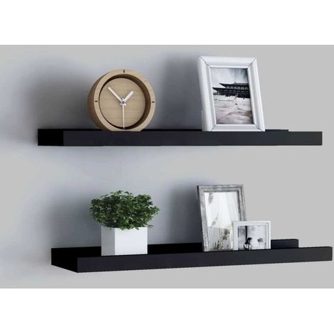 Lot de 2 Étagères à rebord pour cadre photo Étagère de rangement Armoire de rangement Noir 40x9x3 cm MDF BRZH973923 (1/5)
