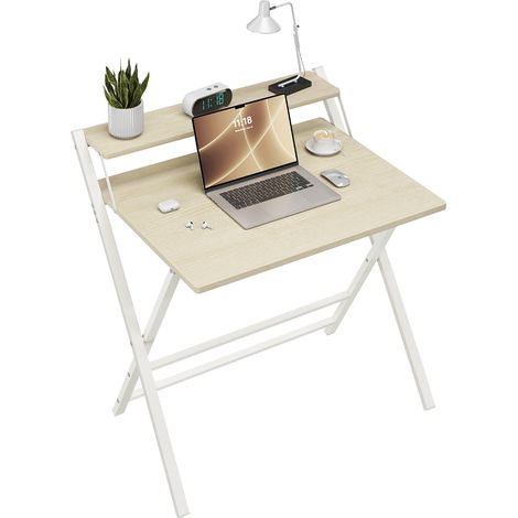 Homevive Escritorio de Ordenador Plegable 50x80x74.5cm con Estante de Monitor, Fácil de Plegar y desplegar, Adecuado para Dormitorio, Estudio y Salón, Beige (1/5)