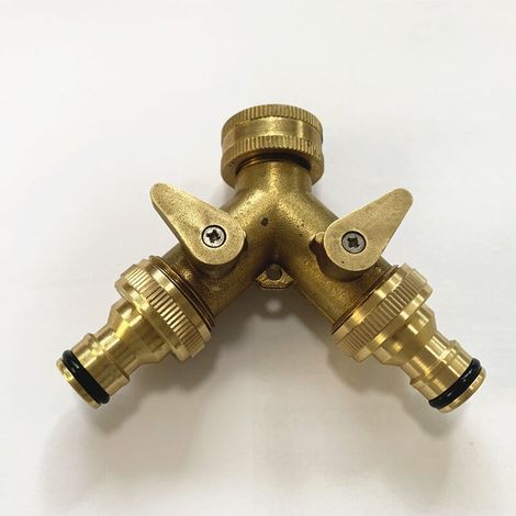 Lot de 3 distributeurs en Y en laiton avec 2 robinets d'arrêt à boisseau sphérique séparés, pour utilisation intérieur et extérieur, raccordement G3/4. (1/3)