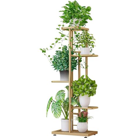 Support Plante Étagère de Rangement en Métal 5 Niveaux, Pour Intérieur ou Extérieur, balcon, jardin (doré) (1/5)