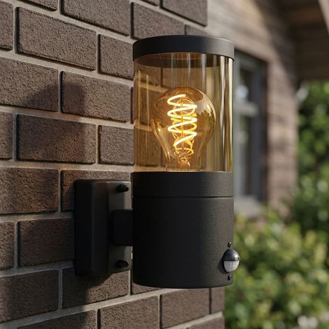 Wandlampe Außenleuchte mit Bewegungsmelder Gartenleuchte Fassadenleuchte, IP44, Edelstahl, schwarz rauch, 1x E27, HxBxÜ 24,5x10,2x17cm (1/4)