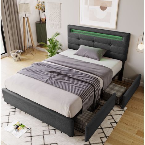 lit adulte simple rangement LED 90x200 tête réglable OKMYHOME (1/5)
