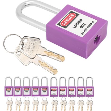 Lot de 10 cadenas de consignation/déconsignation de 38 mm, en nylon résistant à la corrosion, avec 20 clés (violet).
