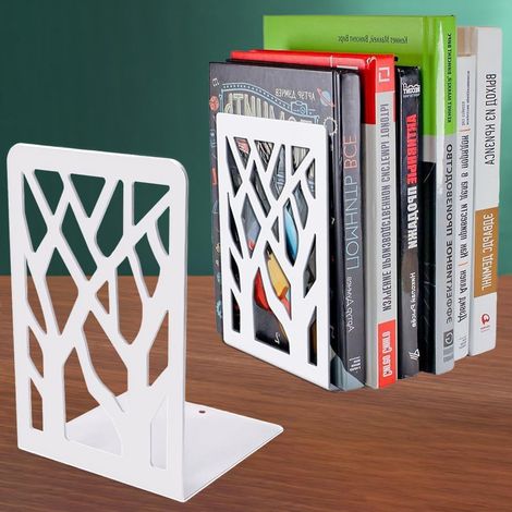 Serre Livre Métal, Cale Livre pour étagère, Blanc Arbres (1/5)