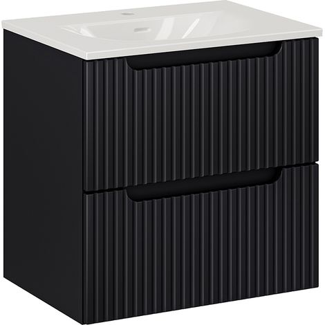 Meuble simple vasque encastrée 60cm 2 tiroirs Riva Noir