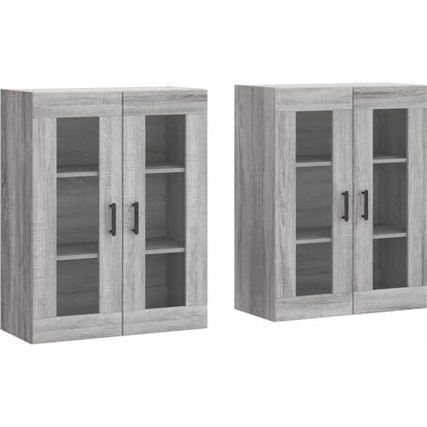 Set di 2 armadietti da parete portaoggetti pratico design moderno 69,5 x 34 x 90 cm in legno ingegnerizzato grigio sonoma 020055438