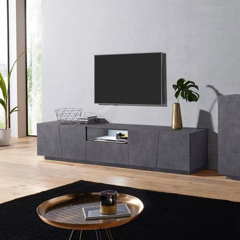 Meuble TV moderne avec 4 portes coulissantes tiroir 220cm Vega Low Ardesia XL