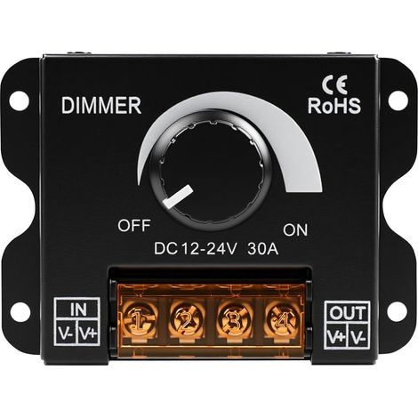 Interruttore dimmer per luci LED DC12V-24V 30A, controller di dimmerazione PWM con manopola di regolazione della luminosità LED, adatto per strisce LED. (1/5)