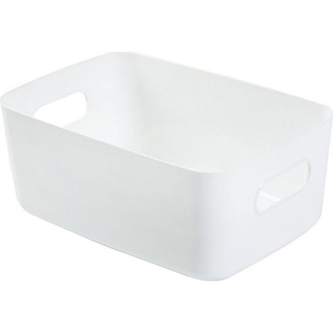 Panier de rangement en PP pour bureau, organisateur cosmétique et accessoires avec poignée grand modèle blanc (1/2)