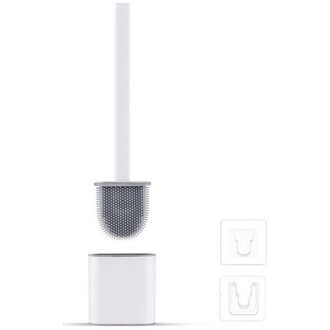 Bac à Brosse WC en Silicone - Brosse WC et Support, Anti-Goutte, Antibactérien, Brosse WC Aérée, Sans Odeur et Séchage Rapide, Brosse WC Murale/Au Sol, Salle de Bain et WC (Blanc) (1/5)