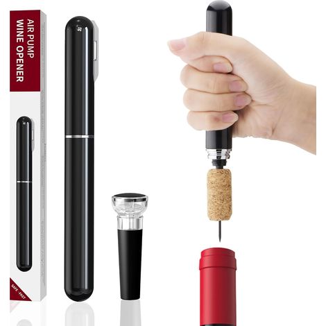 2-en-1 Tire-Bouchon Pompe à Air, Ouvre Bouteille avec Coupe-Capsule et Bouchon Bouteille, Portable Vin Accessoire pour Voyage, Fête, Mariage, Cadeau pour les Amateurs de Vin - Rouge (1/5)