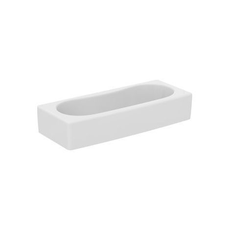 Porcher – Lavabo collectif céramique 100x40cm – Forme arrondie sans trop-plein – Dosseret percé 2 trous robinetterie – Profondeur cuve 18cm (1/4)