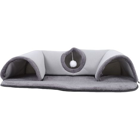 Lit tunnel pour chat avec jouet à balle suspendu, en forme de U, amovible et lavable, pour petits chats d'intérieur (1/5)