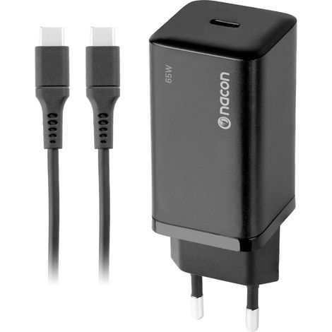 Nacon - 65W AC-adapter til Nintendo Switch II – 65W Ladeeffekt – Aftageligt 1,5 m USB-C Kabel (Sort)