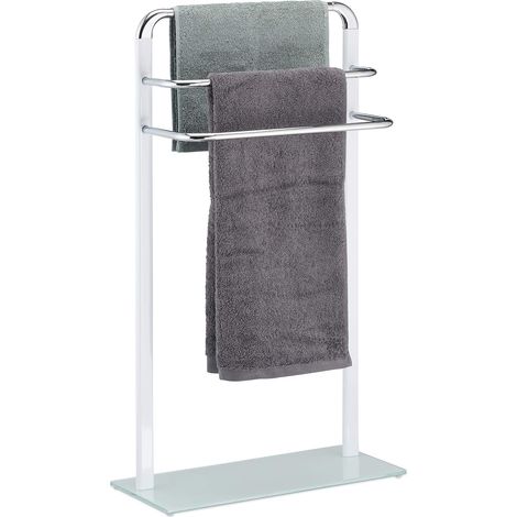 Blanc Porte 3 barres, métal chromé, support serviettes design moderne, HxlxP 80x45x20 cm, argenté, verre, 80 x 45 x 20 cm