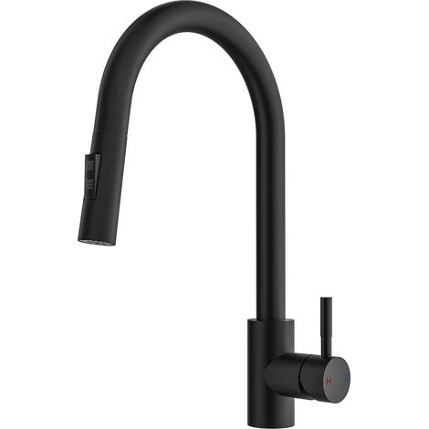 Robinet de cuisine noir avec douchette extensible - Robinet de cuisine haute pression avec deux types de jet d'eau, robinet d'évier pivotant à 360°, mitigeur de cuisine en acier inoxydable, (1/5)