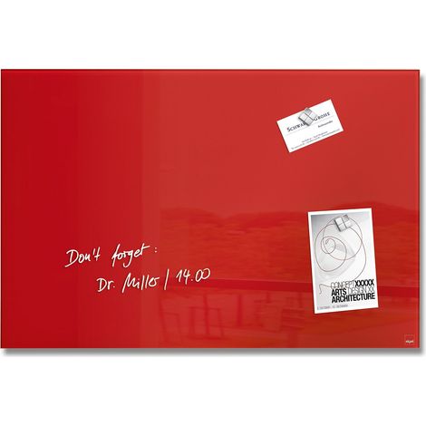 SIGEL GL122 Lavagna magnetica in vetro premium, superficie lucida, 60 x 40 cm, montaggio facile, rosso, Artverum (1/5)