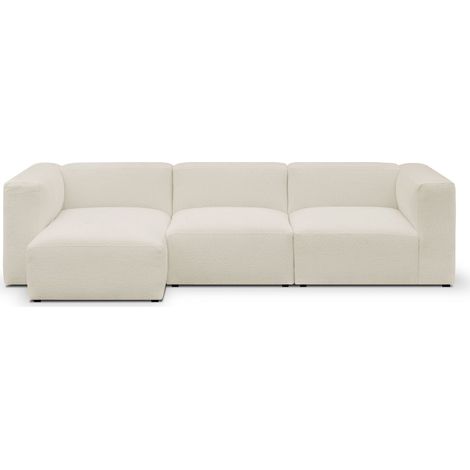 Canapé d'angle à gauche modulable avec méridienne 4 places en tissu bouclé beige - Modulo (1/5)