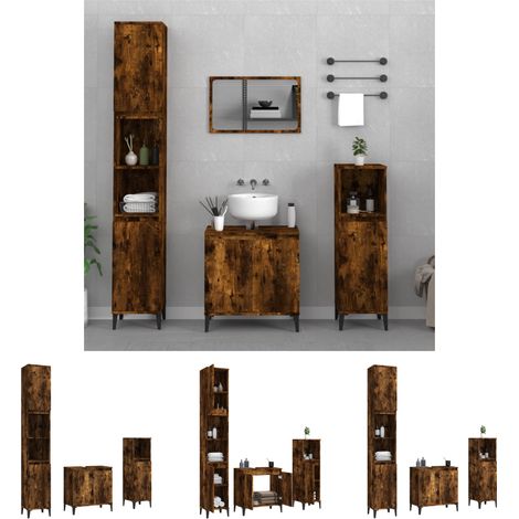 Stauraum - vidaXL 3-tlg. Badmöbel-Set Räuchereiche Holzwerkstoff - Waschbecken Untergestell (1/5)