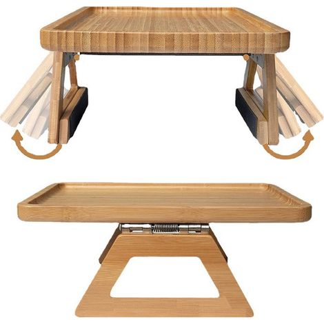 Sofa-Armlehnentablett – Naturbambus – Verstellbar – Zum Befestigen an der Armlehne – Für Getränke, Snacks, Fernbedienung, Handy – 1 Stück (1/5)