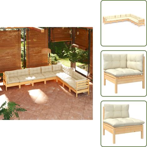 Salon de jardin 8 pcs avec coussins crème Bois de pin massif - Salon De Jardin - Mobilier De Jardin - Ensemble Salon De Patio - Meubles De Terrasse - Chaise Longue (1/5)
