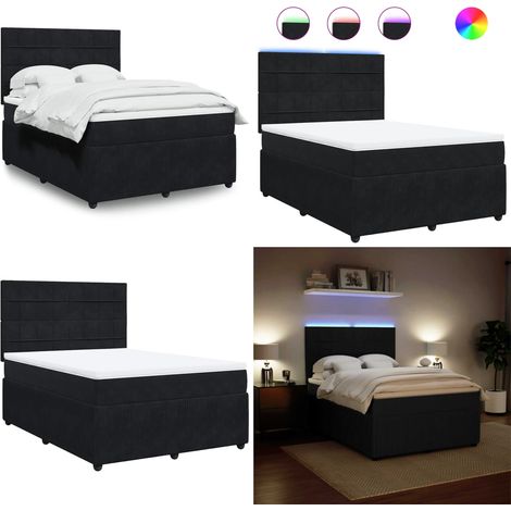 Sommier à lattes de lit avec matelas Noir 140x200 cm Velours - Matelas à ressorts ensachés - Sommier noir (1/5)