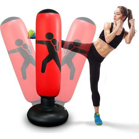 Sac de Frappe Gonflable - 160 cm - Base à Remplir Sable ou Eau - Pour Enfants et Adultes - Sac d'Entraînement pour Boxe Karaté Taekwondo