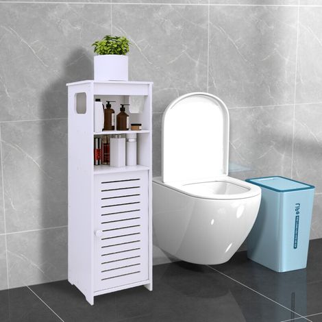 Meuble de salle de bain avec Grande, Meuble de Rangement avec Porte,75 x 22 x 20cm,Blanc (1/5)