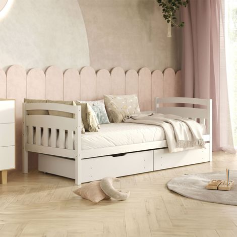 Lit 90x200 sommier et tiroirs inclus Tosia Blanc (1/5)