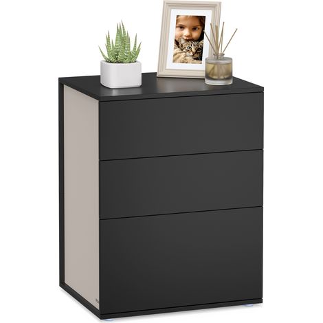 Vasagle – Table de chevet moderne 35 x 45 x 58,7 cm – Assemblage ultra-rapide sans outil – 3 tiroirs – Noir d'encre et beige cappuccino (1/5)