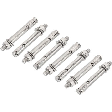 Chevilles d'expansion M6 x 60mm en acier inoxydable 304, 8 pièces Boulon à tête hexagonale externe Manchon allongé pour béton Placoplâtre Projets de construction, Argent (1/5)